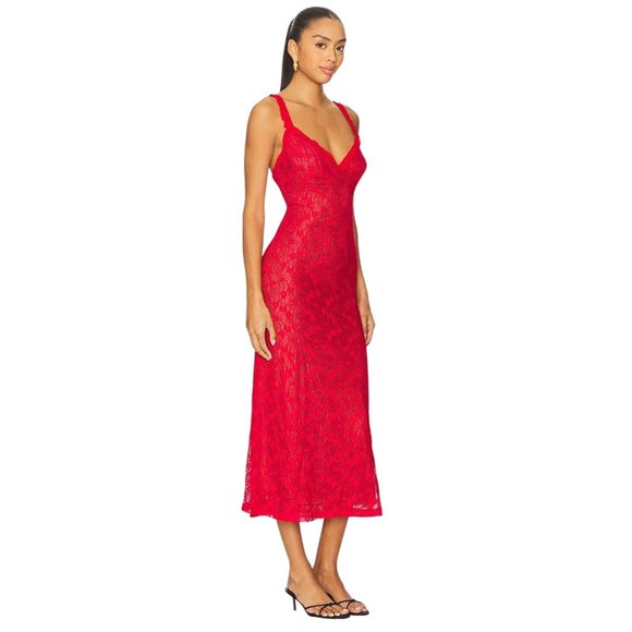 Bardot Alegra Stretch Lace Midi Dress in Fire Red 8 New Womens - Picture 2 of 15